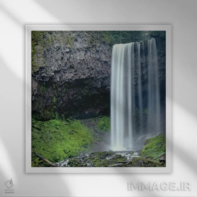 تابلو Tamanawas Falls with moss-covered rocks at it's base is formed" اثر جان بارگر - نمای قابدار سفید