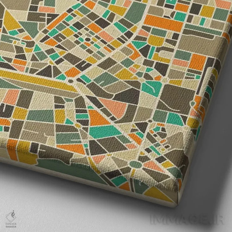 تابلو نقشه انتزاعی شهر میلان اثر جازبری بلو (هنرمند مدرن/برند هنری) - نمای نزدیک بافت بوم