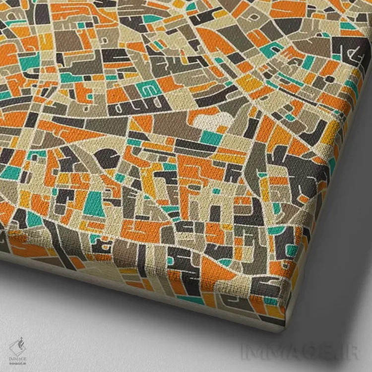 تابلو نقشه انتزاعی شهر لندن اثر جازبری بلو (هنرمند مدرن/برند هنری) - نمای نزدیک بافت بوم