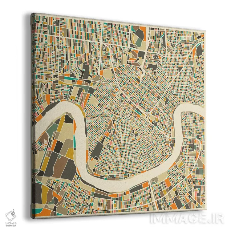 تابلو نقشه انتزاعی شهر نیواورلئان اثر جازبری بلو (هنرمند مدرن/برند هنری) - نمای پرسپکتیو محصول