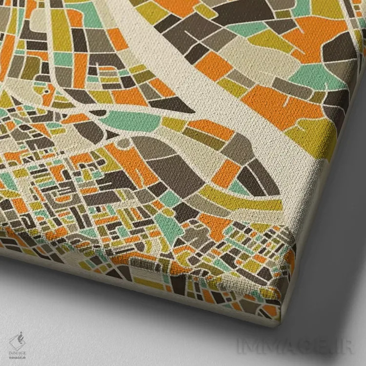 تابلو نقشه انتزاعی شهر دهلی نو اثر جازبری بلو (هنرمند مدرن/برند هنری) - نمای نزدیک بافت بوم