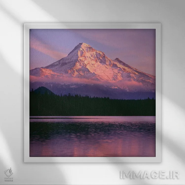 تابلو Mount Hood NF. Sunset light reddens north side of Mount Hood with first snow" اثر جان بارگر - نمای قابدار سفید