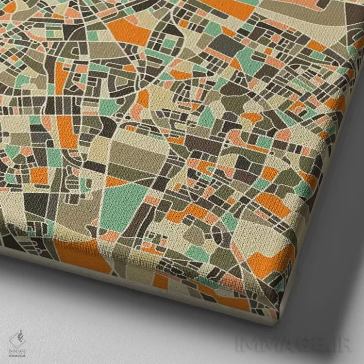 تابلو نقشه انتزاعی شهر مونیخ اثر جازبری بلو (هنرمند مدرن/برند هنری) - نمای نزدیک بافت بوم