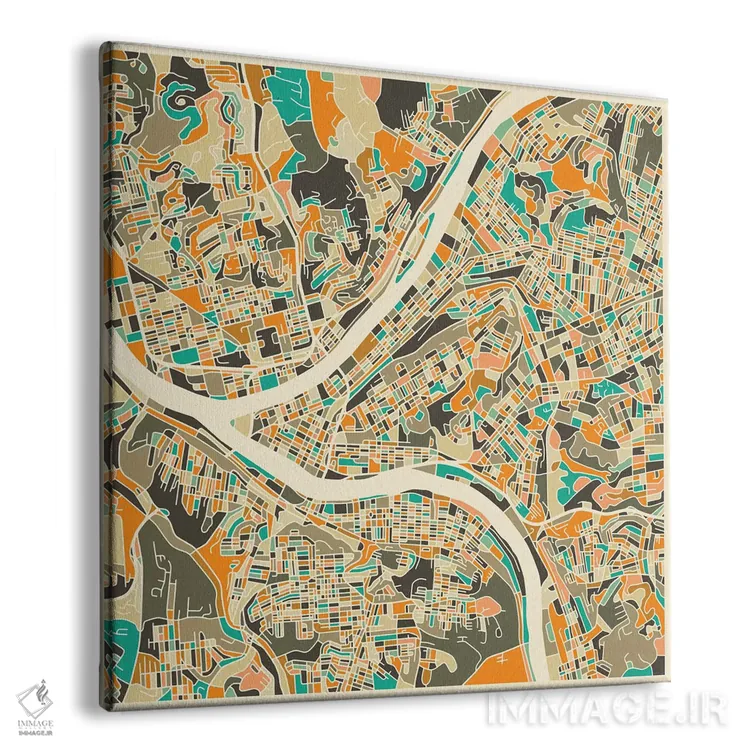 تابلو نقشه انتزاعی شهر پیتسبورگ اثر جازبری بلو (هنرمند مدرن/برند هنری) - نمای پرسپکتیو محصول