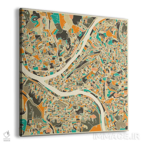 تابلو نقشه انتزاعی شهر پیتسبورگ اثر جازبری بلو (هنرمند مدرن/برند هنری) - نمای پرسپکتیو محصول