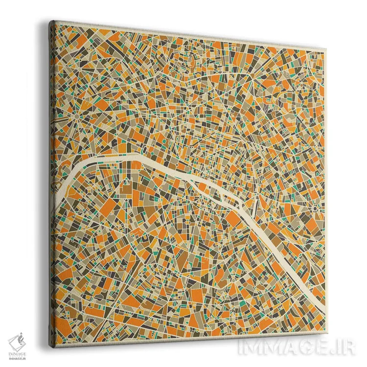 تابلو نقشه انتزاعی شهر پاریس اثر جازبری بلو (هنرمند مدرن/برند هنری) - نمای پرسپکتیو محصول