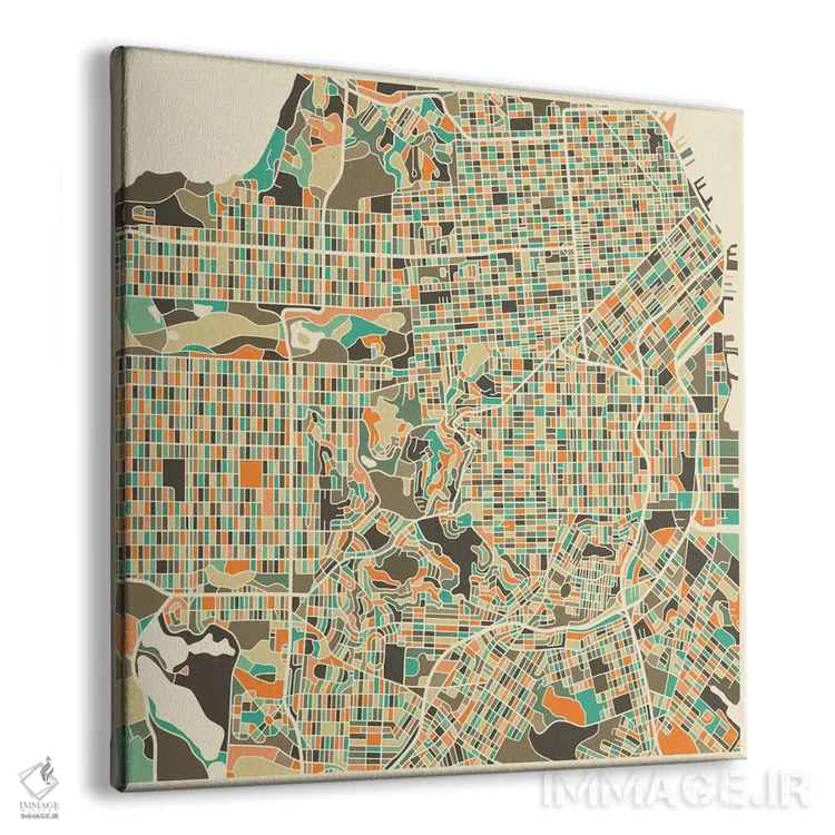 تابلو نقشه انتزاعی شهر سانفرانسیسکو اثر جازبری بلو (هنرمند مدرن/برند هنری) - نمای پرسپکتیو محصول