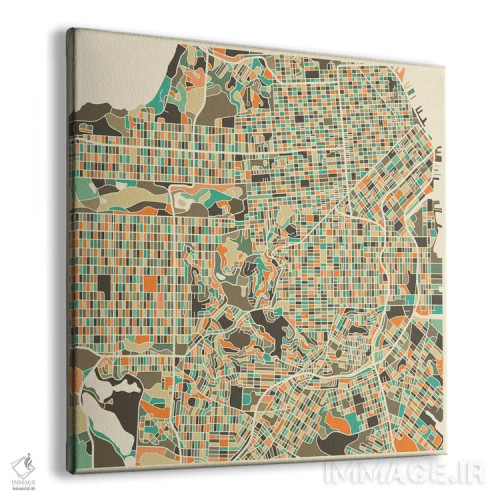 تابلو نقشه انتزاعی شهر سانفرانسیسکو اثر جازبری بلو (هنرمند مدرن/برند هنری) - نمای پرسپکتیو محصول