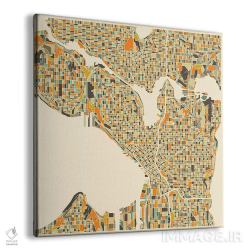 تابلو نقشه انتزاعی شهر سیاتل اثر جازبری بلو (هنرمند مدرن/برند هنری) - نمای پرسپکتیو محصول