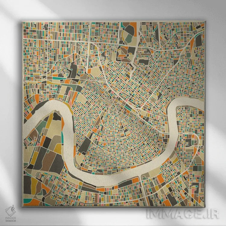 تابلو نقشه انتزاعی شهر نیواورلئان اثر جازبری بلو (هنرمند مدرن/برند هنری) - نمای روبهرو روی دیوار