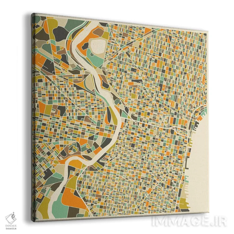 تابلو نقشه انتزاعی شهر فیلادلفیا اثر جازبری بلو (هنرمند مدرن/برند هنری) - نمای پرسپکتیو محصول