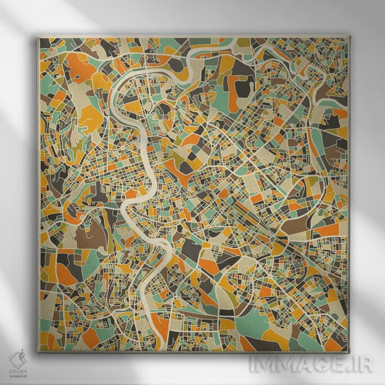 تابلو نقشه انتزاعی شهر رم اثر جازبری بلو (هنرمند مدرن/برند هنری) - نمای روبهرو روی دیوار