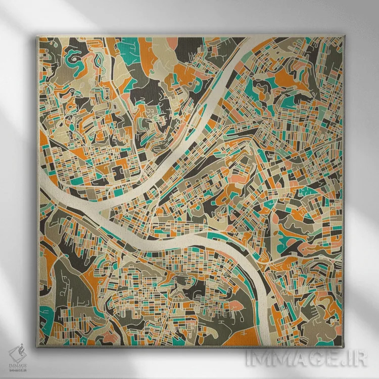 تابلو نقشه انتزاعی شهر پیتسبورگ اثر جازبری بلو (هنرمند مدرن/برند هنری) - نمای روبهرو روی دیوار