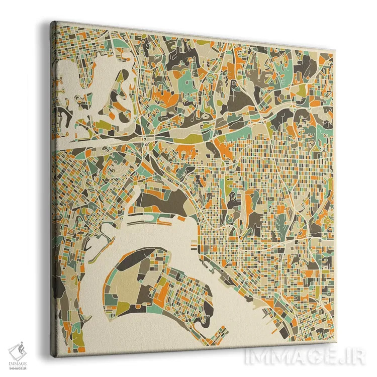 تابلو نقشه انتزاعی شهر سن دیگو اثر جازبری بلو (هنرمند مدرن/برند هنری) - نمای پرسپکتیو محصول