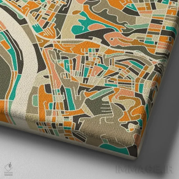 تابلو نقشه انتزاعی شهر پیتسبورگ اثر جازبری بلو (هنرمند مدرن/برند هنری) - نمای نزدیک بافت بوم