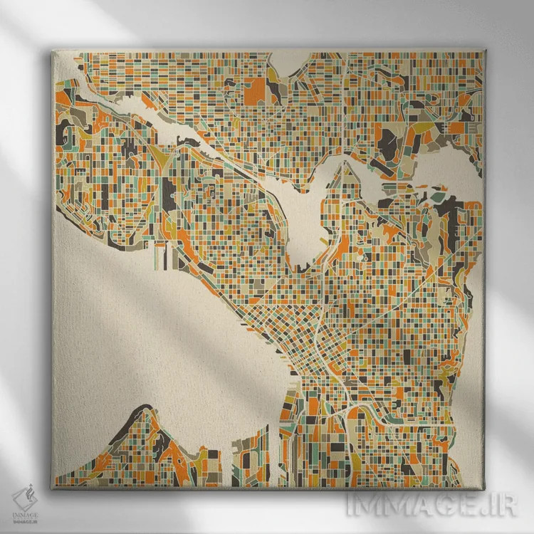 تابلو نقشه انتزاعی شهر سیاتل اثر جازبری بلو (هنرمند مدرن/برند هنری) - نمای روبهرو روی دیوار