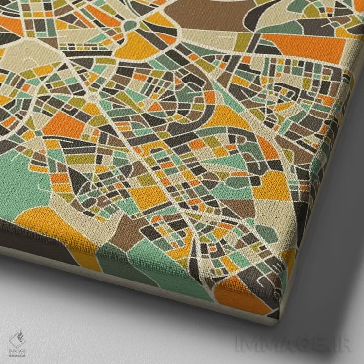 تابلو نقشه انتزاعی شهر رم اثر جازبری بلو (هنرمند مدرن/برند هنری) - نمای نزدیک بافت بوم