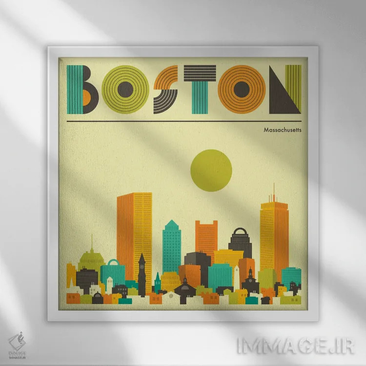 تابلو خط افق بوستون ۱ اثر جازبری بلو (هنرمند مدرن/برند هنری) - نمای قابدار سفید