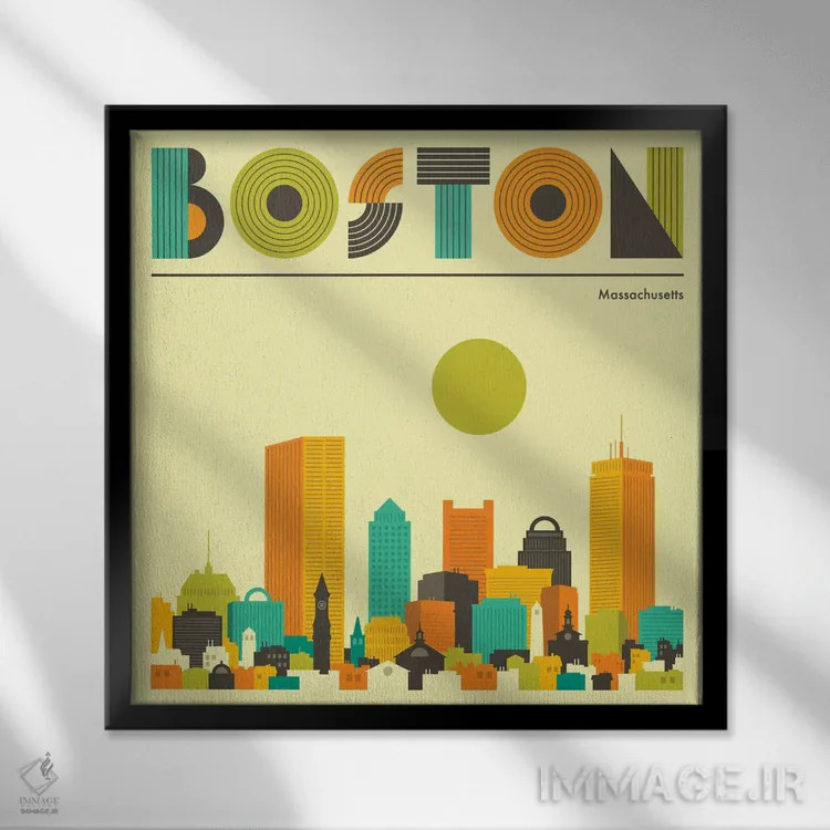 تابلو خط افق بوستون ۱ اثر جازبری بلو (هنرمند مدرن/برند هنری) - نمای قابدار مشکی