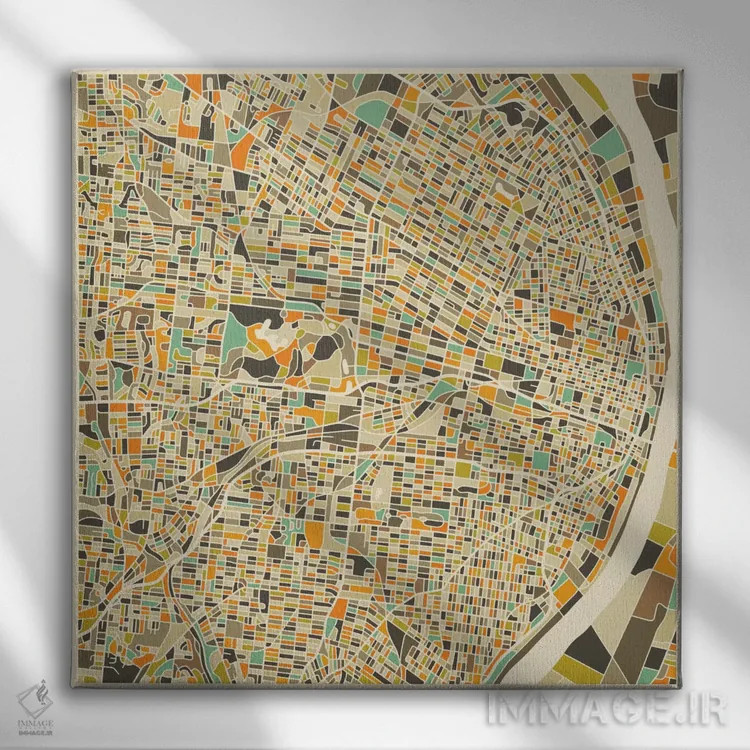 تابلو نقشه انتزاعی شهر سنت لوئیس اثر جازبری بلو (هنرمند مدرن/برند هنری) - نمای روبهرو روی دیوار