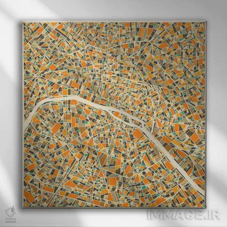 تابلو نقشه انتزاعی شهر پاریس اثر جازبری بلو (هنرمند مدرن/برند هنری) - نمای روبهرو روی دیوار