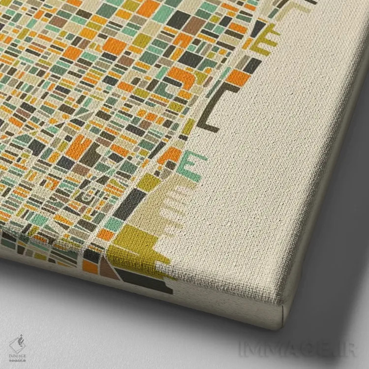 تابلو نقشه انتزاعی شهر فیلادلفیا اثر جازبری بلو (هنرمند مدرن/برند هنری) - نمای نزدیک بافت بوم