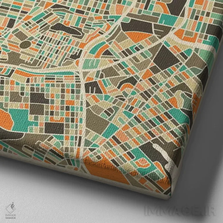 تابلو نقشه انتزاعی شهر سانفرانسیسکو اثر جازبری بلو (هنرمند مدرن/برند هنری) - نمای نزدیک بافت بوم