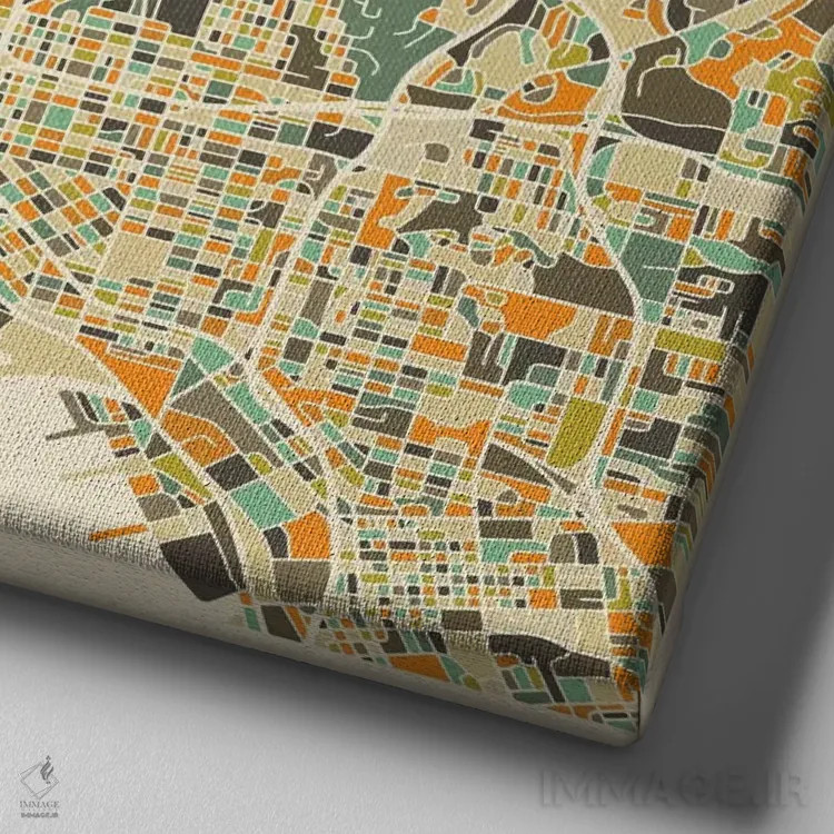 تابلو نقشه انتزاعی شهر سن دیگو اثر جازبری بلو (هنرمند مدرن/برند هنری) - نمای نزدیک بافت بوم