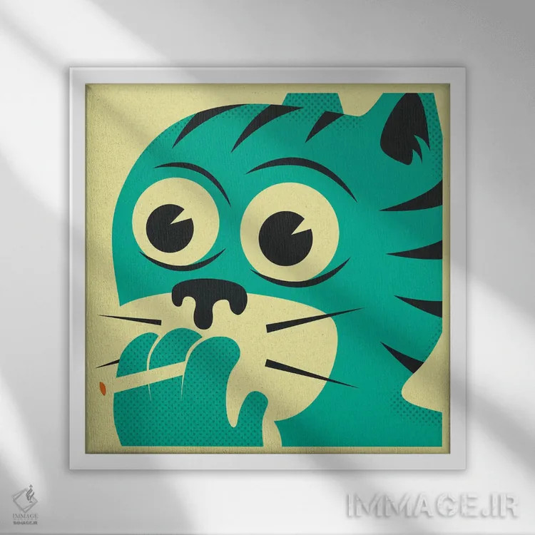 تابلو گربه سیگاری اثر جازبری بلو (هنرمند مدرن/برند هنری) - نمای قابدار سفید