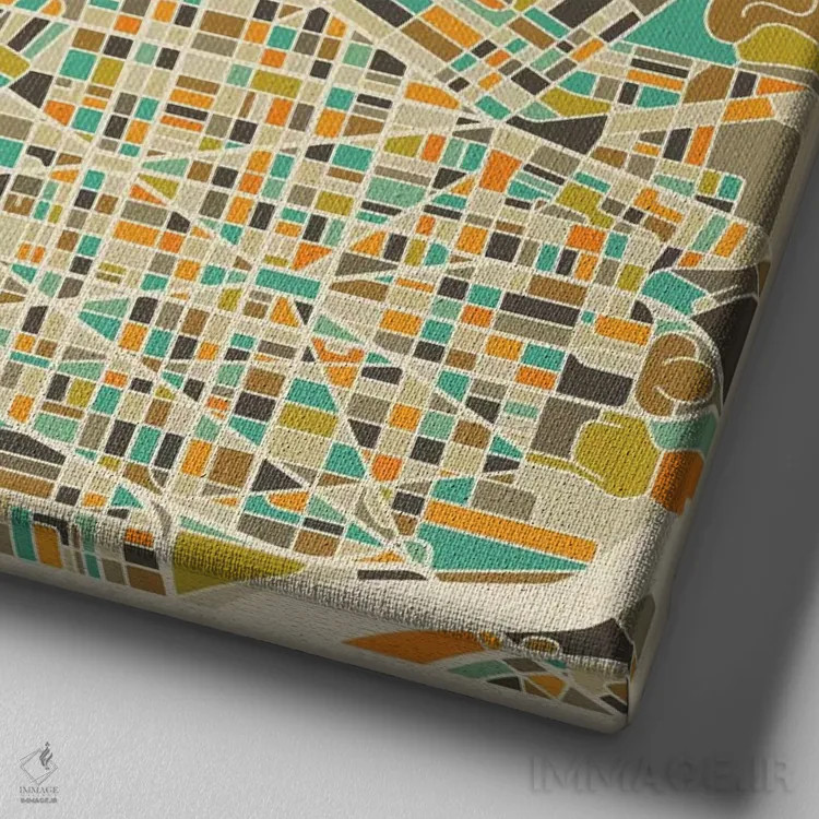 تابلو نقشه انتزاعی شهر واشینگتن اثر جازبری بلو (هنرمند مدرن/برند هنری) - نمای نزدیک بافت بوم