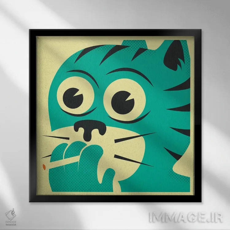 تابلو گربه سیگاری اثر جازبری بلو (هنرمند مدرن/برند هنری) - نمای قابدار مشکی