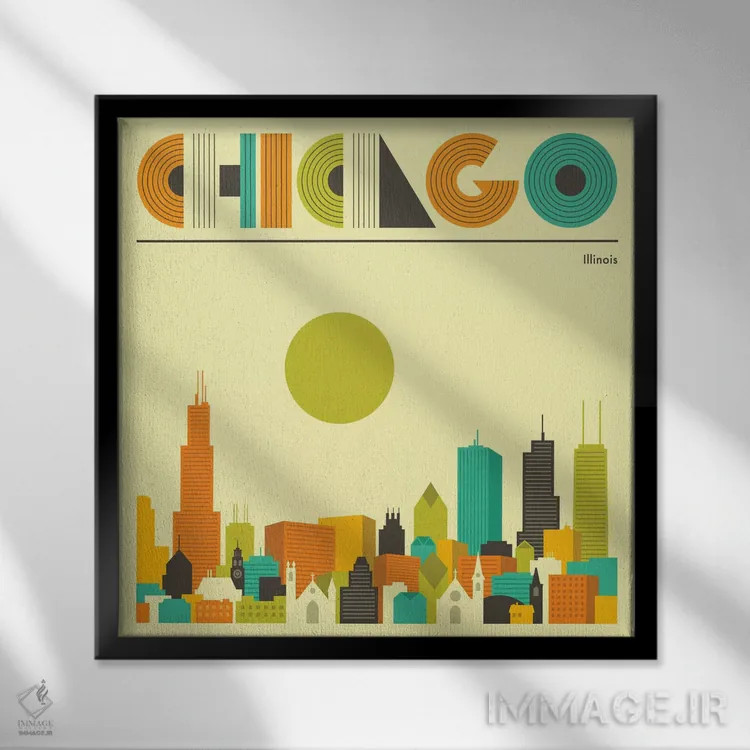 تابلو خط افق شیکاگو ۱ اثر جازبری بلو (هنرمند مدرن/برند هنری) - نمای قابدار مشکی