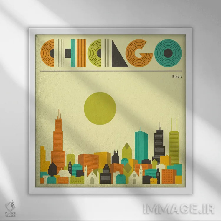 تابلو خط افق شیکاگو ۱ اثر جازبری بلو (هنرمند مدرن/برند هنری) - نمای قابدار سفید