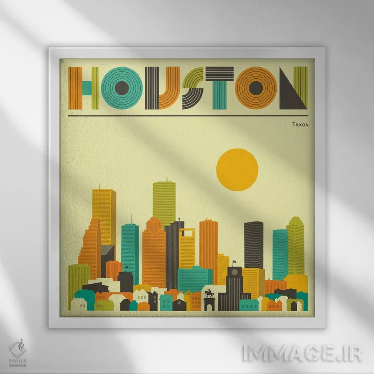 تابلو خط افق هیوستون ۲ اثر جازبری بلو (هنرمند مدرن/برند هنری) - نمای قابدار سفید