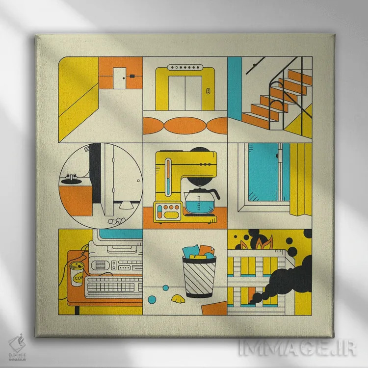 تابلو اداره اثر جازبری بلو (هنرمند مدرن/برند هنری) - نمای روبهرو روی دیوار
