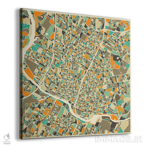 تابلو نقشه انتزاعی شهر آستین اثر جازبری بلو (هنرمند مدرن/برند هنری) - نمای پرسپکتیو محصول