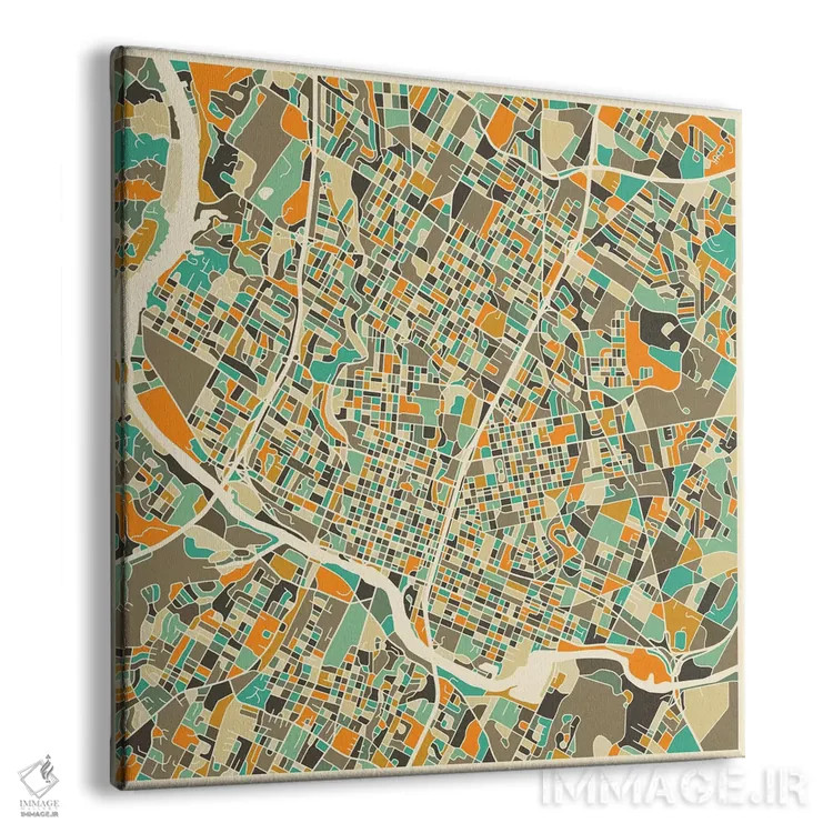 تابلو نقشه انتزاعی شهر آستین اثر جازبری بلو (هنرمند مدرن/برند هنری) - نمای پرسپکتیو محصول