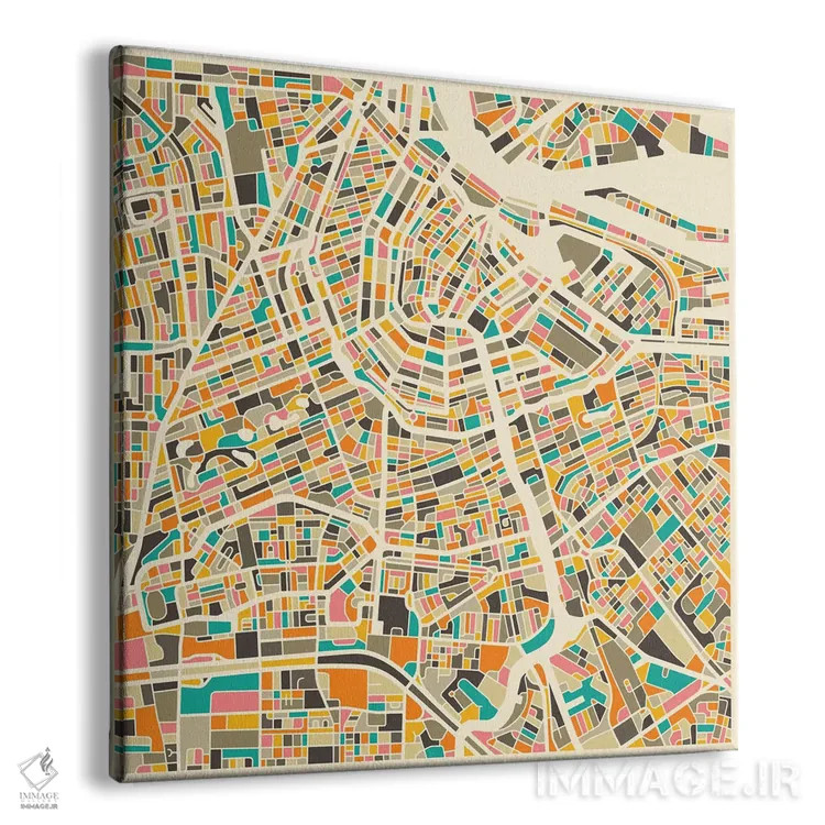 تابلو نقشه انتزاعی شهر آمستردام اثر جازبری بلو (هنرمند مدرن/برند هنری) - نمای پرسپکتیو محصول