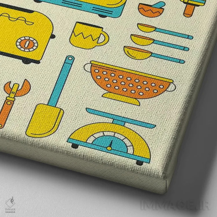 تابلو آشپزخانه رترو اثر جازبری بلو (هنرمند مدرن/برند هنری) - نمای نزدیک بافت بوم