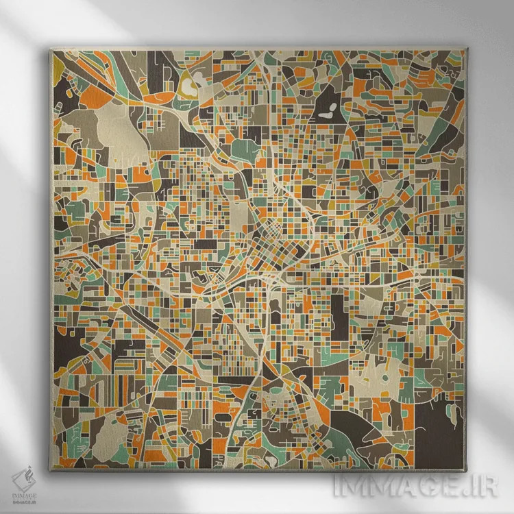 تابلو نقشه انتزاعی شهر آتلانتا اثر جازبری بلو (هنرمند مدرن/برند هنری) - نمای روبهرو روی دیوار