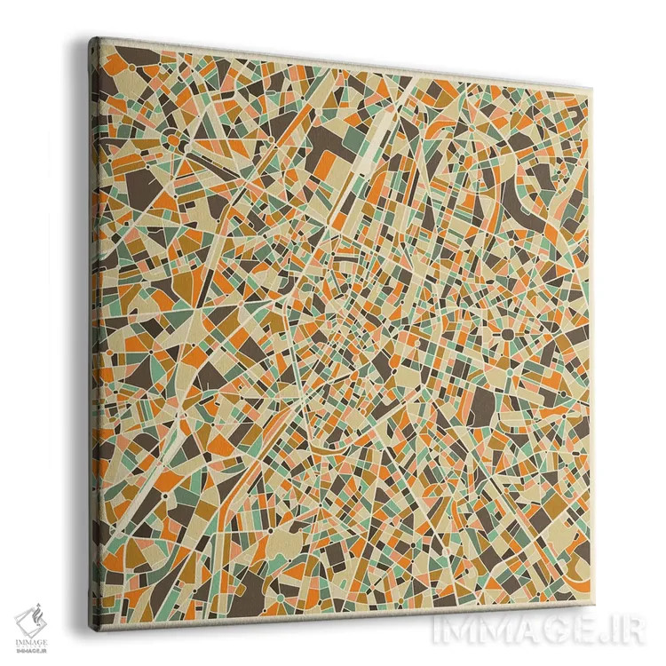 تابلو نقشه انتزاعی شهر بروکسل اثر جازبری بلو (هنرمند مدرن/برند هنری) - نمای پرسپکتیو محصول