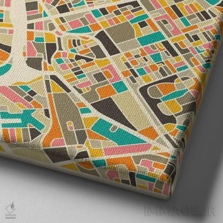 تابلو نقشه انتزاعی شهر آمستردام اثر جازبری بلو (هنرمند مدرن/برند هنری) - نمای نزدیک بافت بوم