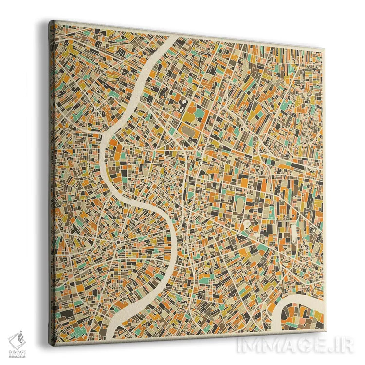 تابلو نقشه انتزاعی شهر بانکوک اثر جازبری بلو (هنرمند مدرن/برند هنری) - نمای پرسپکتیو محصول