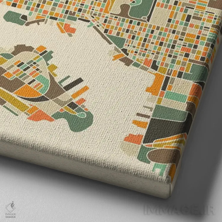 تابلو نقشه انتزاعی شهر بالتیمور اثر جازبری بلو (هنرمند مدرن/برند هنری) - نمای نزدیک بافت بوم