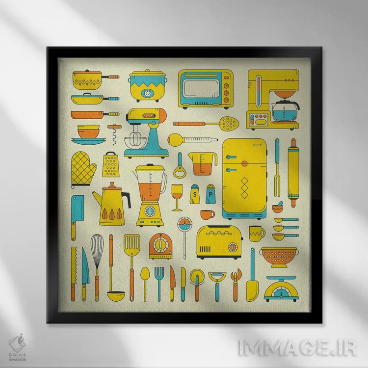 تابلو آشپزخانه رترو اثر جازبری بلو (هنرمند مدرن/برند هنری) - نمای قابدار مشکی