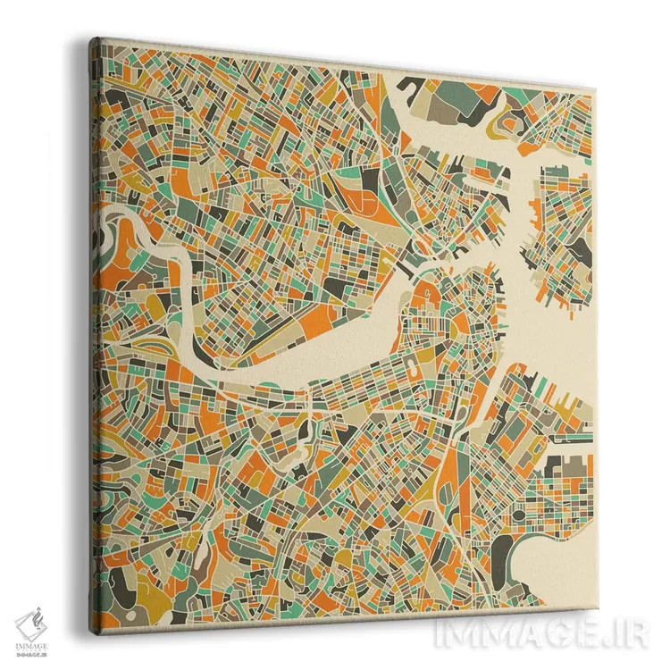 تابلو نقشه انتزاعی شهر بوستون اثر جازبری بلو (هنرمند مدرن/برند هنری) - نمای پرسپکتیو محصول