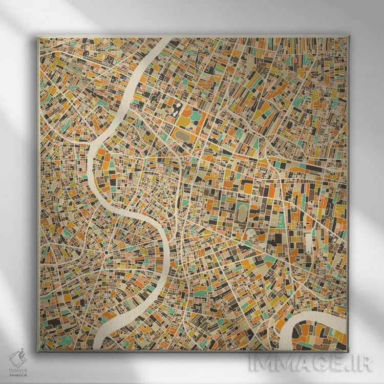 تابلو نقشه انتزاعی شهر بانکوک اثر جازبری بلو (هنرمند مدرن/برند هنری) - نمای روبهرو روی دیوار
