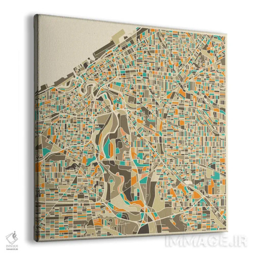 تابلو نقشه انتزاعی شهر کلیولند اثر جازبری بلو (هنرمند مدرن/برند هنری) - نمای پرسپکتیو محصول