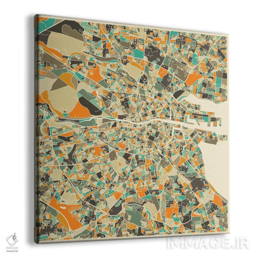تابلو نقشه انتزاعی شهر دوبلین اثر جازبری بلو (هنرمند مدرن/برند هنری) - نمای پرسپکتیو محصول