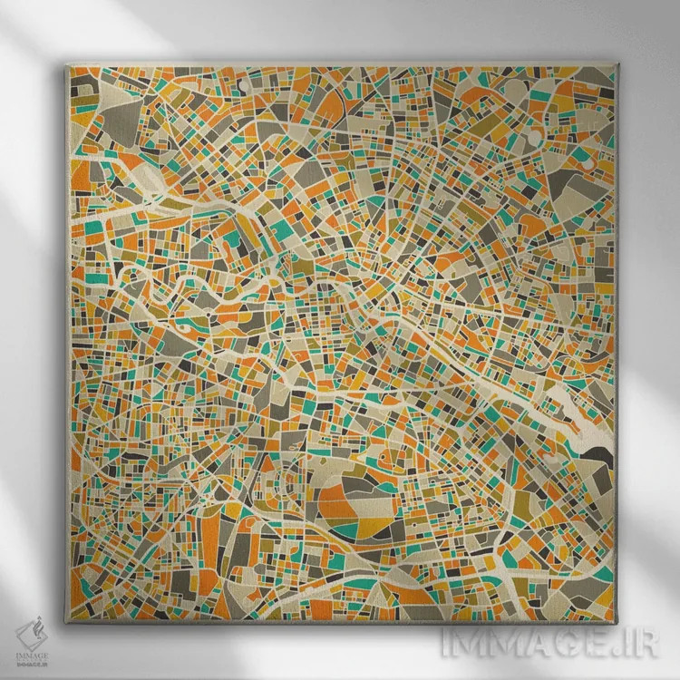 تابلو نقشه انتزاعی شهر برلین اثر جازبری بلو (هنرمند مدرن/برند هنری) - نمای روبهرو روی دیوار